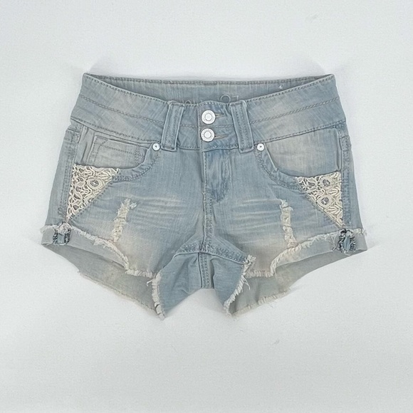 Rue21 Lace Distressed Frayed Hem Cuffed Jean Shorts Size 0 Women’s - Picture 1 of 5